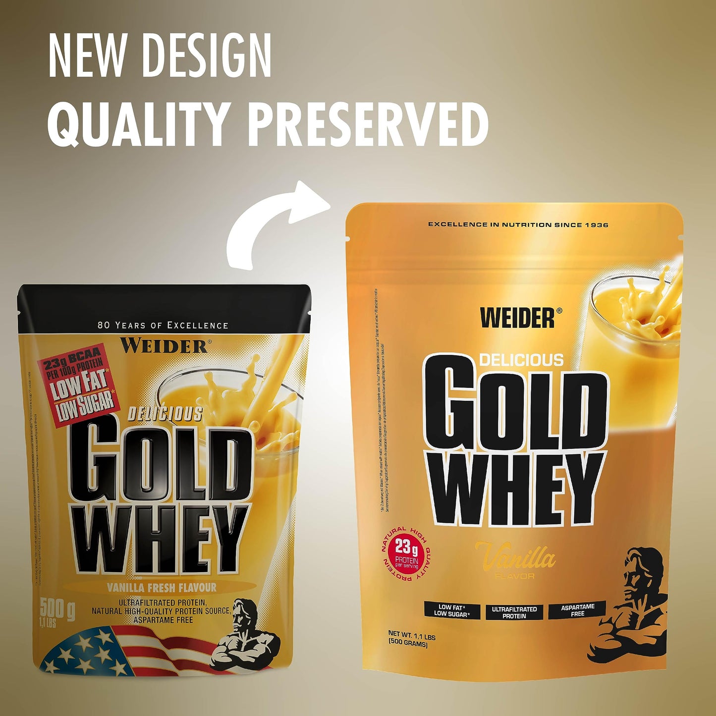 Weider Gold Whey Protein, Vanilla, Natural Protein Source, 24g of Protein Per Serving, 500g