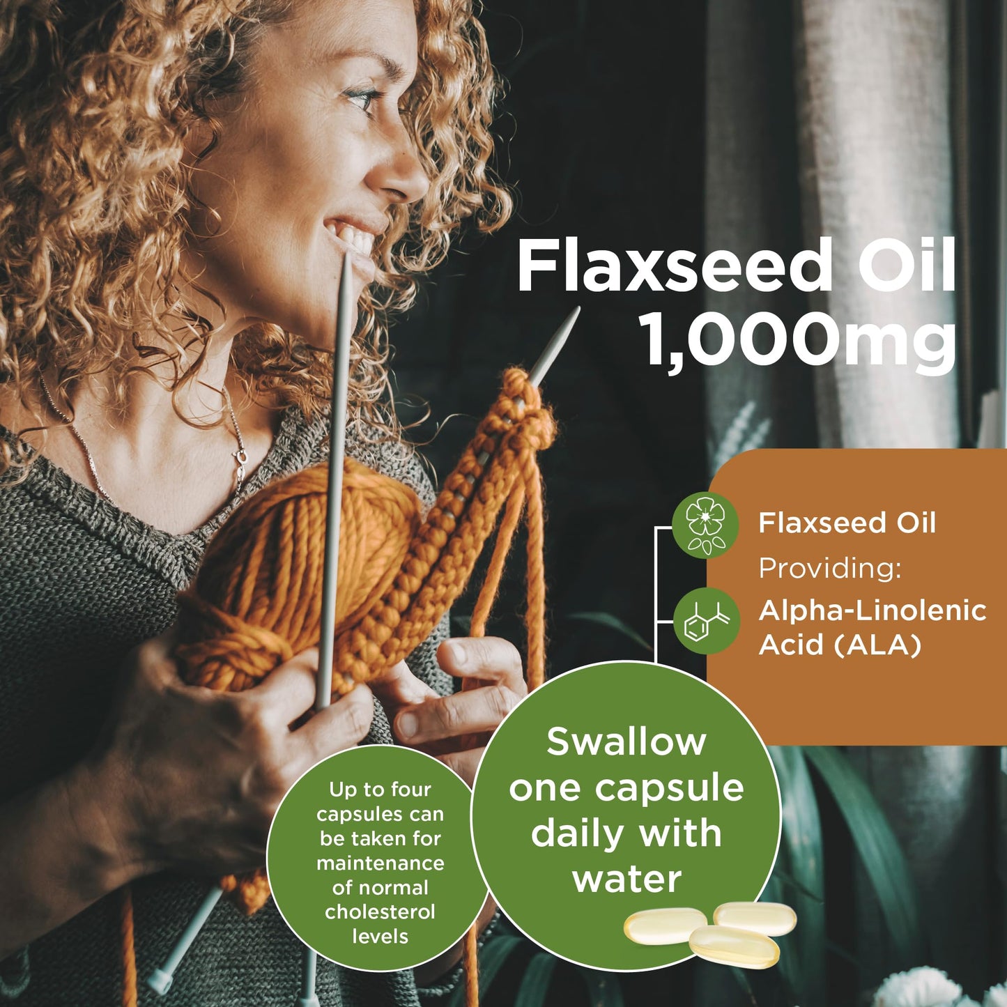 healthspan Healthspan Flaxseed Oil 1,000mg | 120 Capsules | Omega 3 Fatty Acid ALA | Maintain Healthy Blood Cholesterol Levels | Women's Health | Vegan