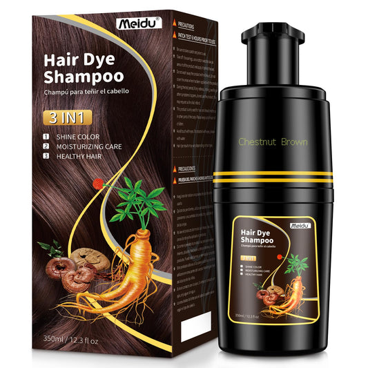 IIIMEIDU Black Hair dye Shampoo 3 in 1, Natural Hair Color Shampoo for Gray Hair, Herbal Hair Dye Shampoo for Women and Men 100% Grey Hair Coverage,350ml (Chestnut brown)
