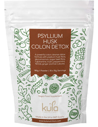 Psyllium Husk Colon Cleanse and Detox Powder - with Glucomannan, L-Glutamine, Inulin, Fennel, Peppermint, Ginger, Live Cultures & Fibre - Supports Bowel Function - 180g (18 x Servings)