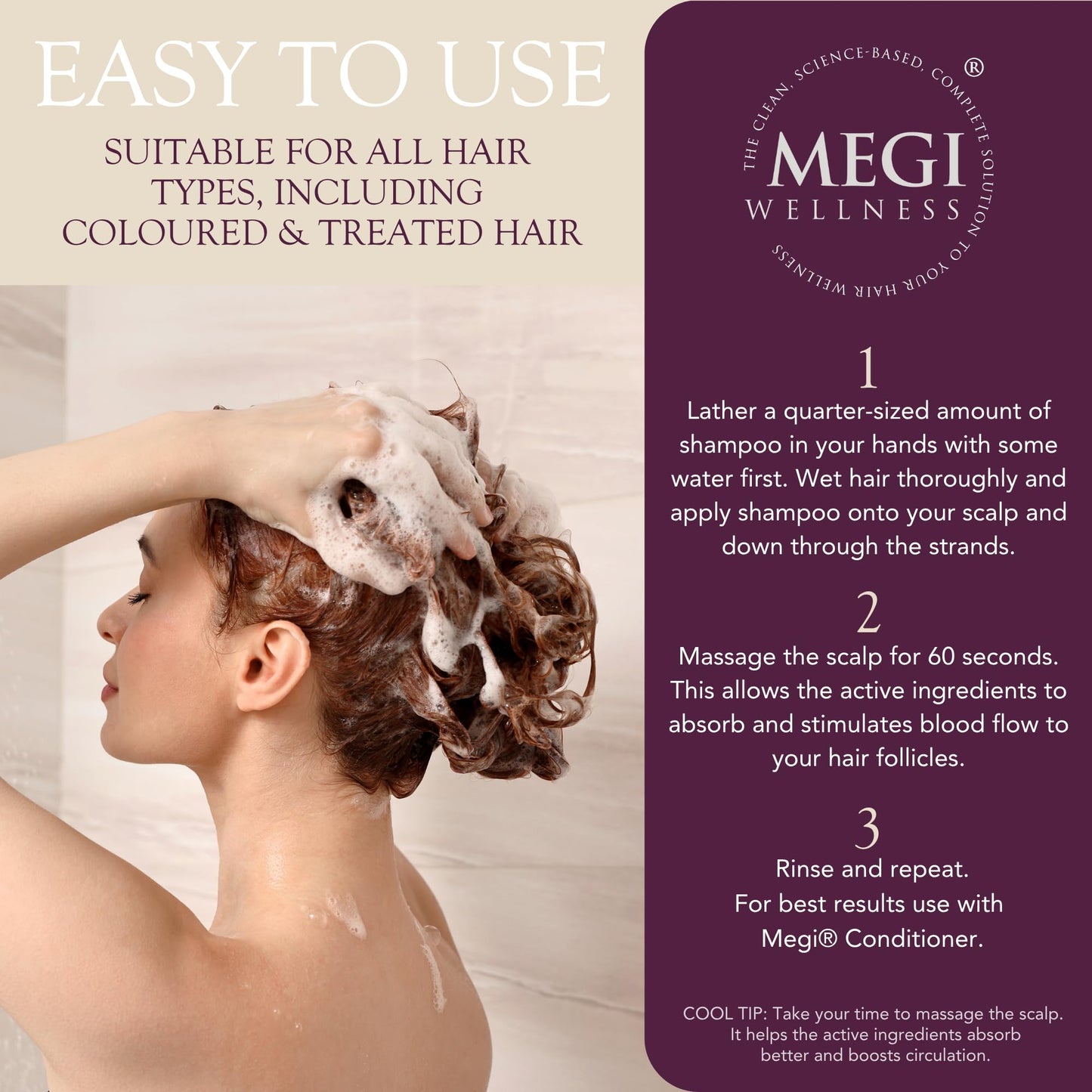 MEGI Wellness Hair Growth Shampoo for Thinning Hair 200ml – DHT Blocker for Women & Men – Caffeine, Biotin & AnaGain™ – Minoxidil Alternative for Hair Growth – Sulphate-Free, Colour Safe, Vegan