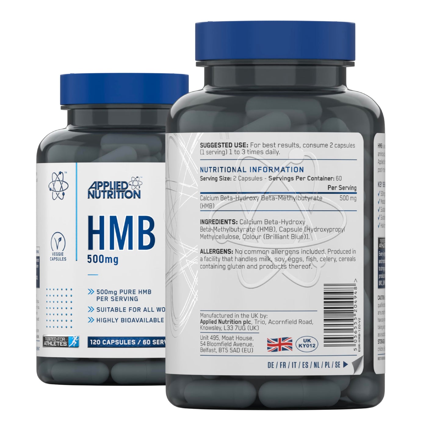 Applied Nutrition HMB Supplement - HMB 500mg Capsules, Metabolite of Leucine, for Muscle Growth & Repair (120 Capsules - 60 Servings)
