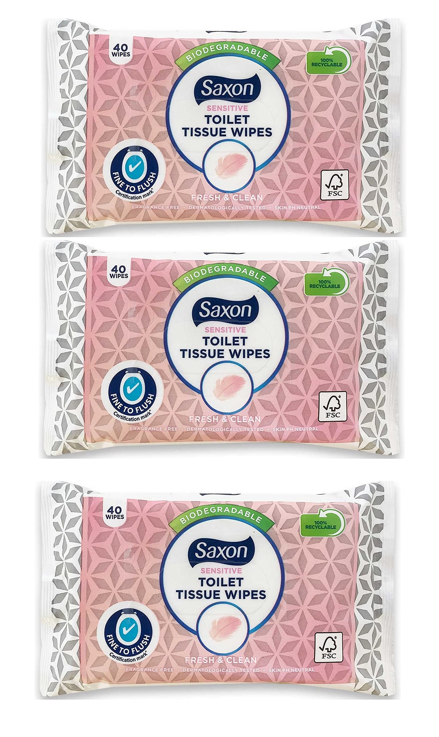 Aldi Toilet Tissue Wipes Biodegradable, Normal/Sensitive, Fresh and Clean with Micellar Water - Fine To Flush (3 Pack - 120 Wipes) (Sensitive)