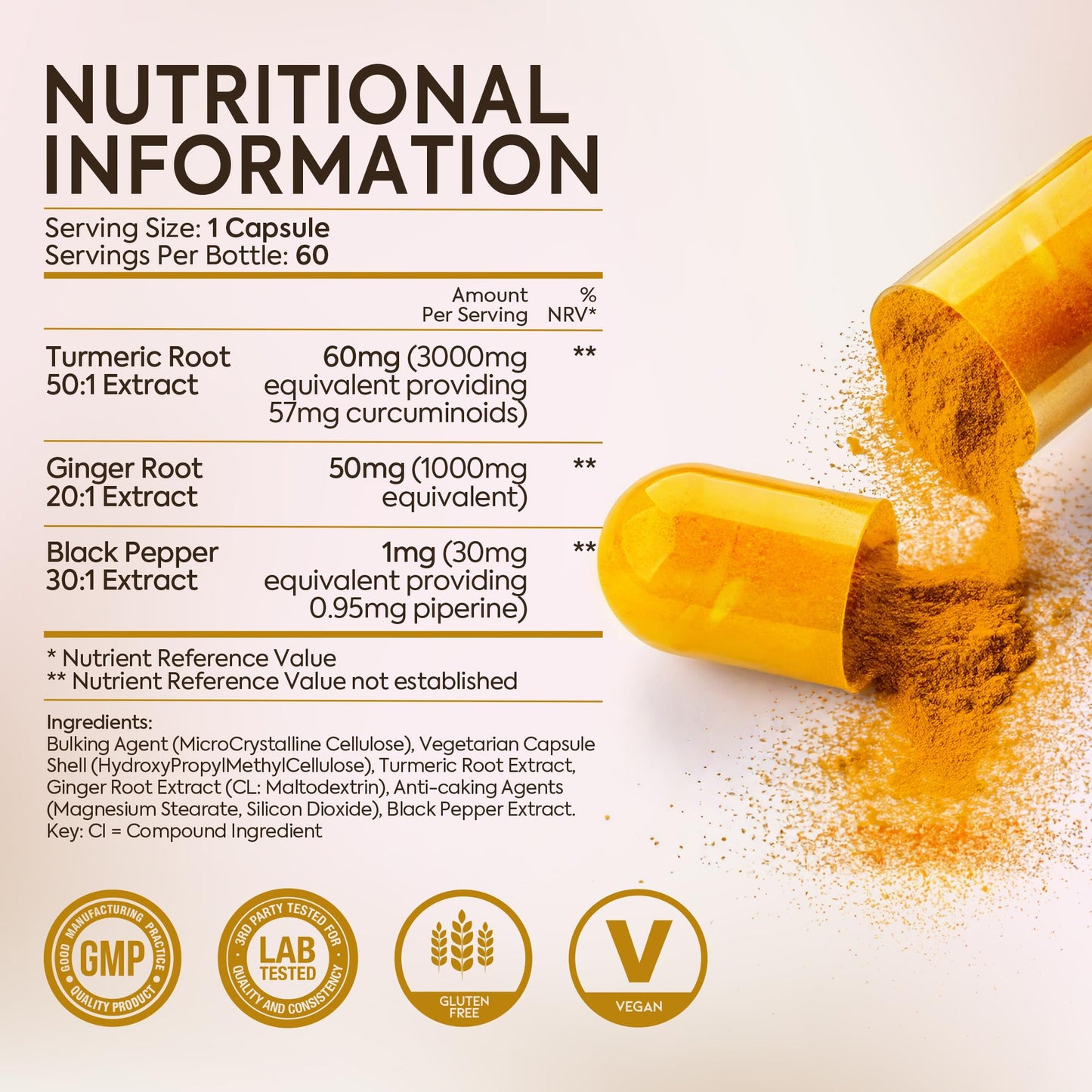 Oxford Origins Advanced Turmeric and Black Pepper Capsules Made in the UK | ONE per Day Turmeric Supplement with Ginger & Black Pepper | High Absorption Tumeric Supplement Joints Care (60 Count)