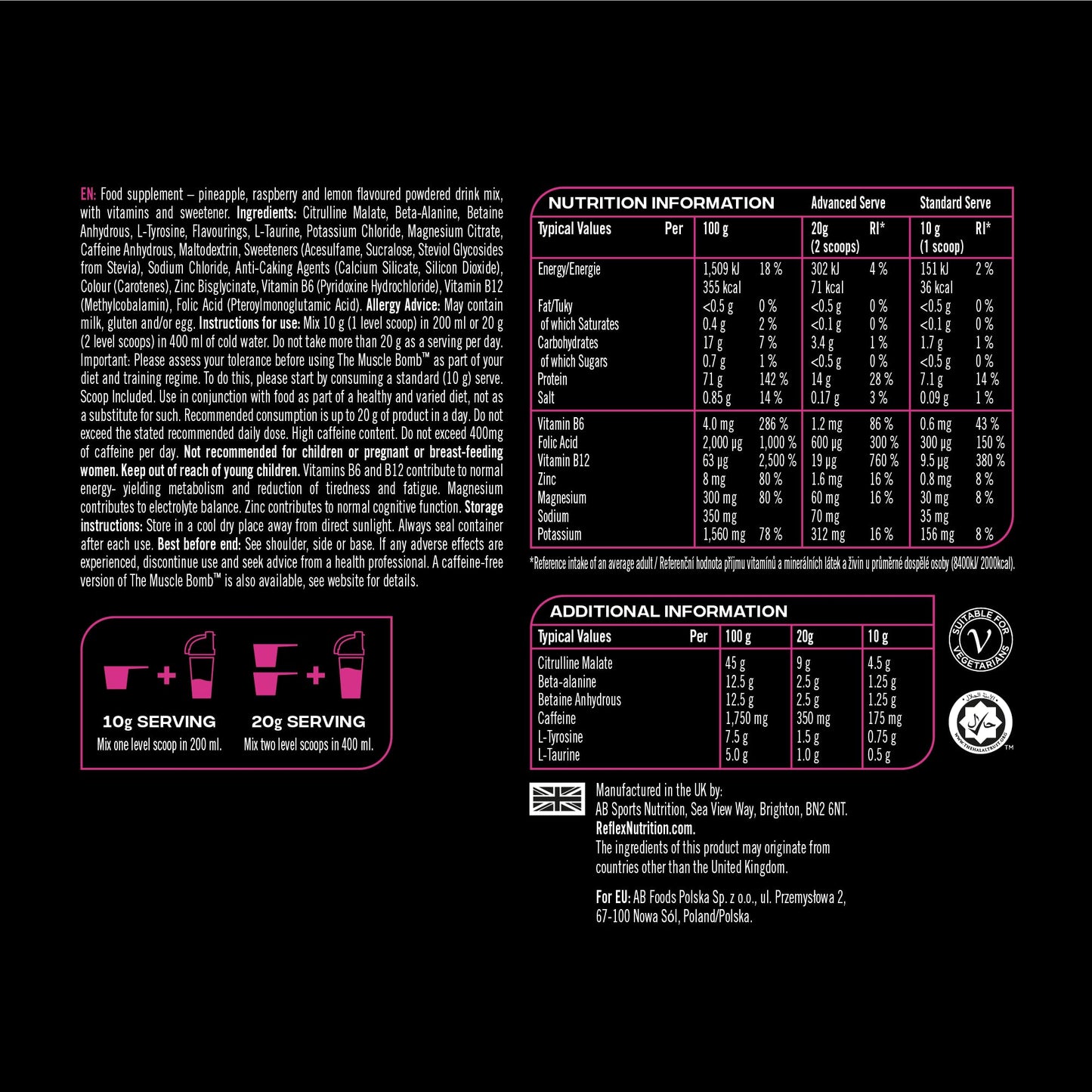 Reflex Nutrition The Muscle Bomb Caffeine Pre Workout Powder - 350mg Caffeine, 9g Citrulline Malate, 2.5g Beta Alanine - Energy, Pump & Focus for Explosive Workouts (Twizzle Lolly, 400g, 20 Servings)