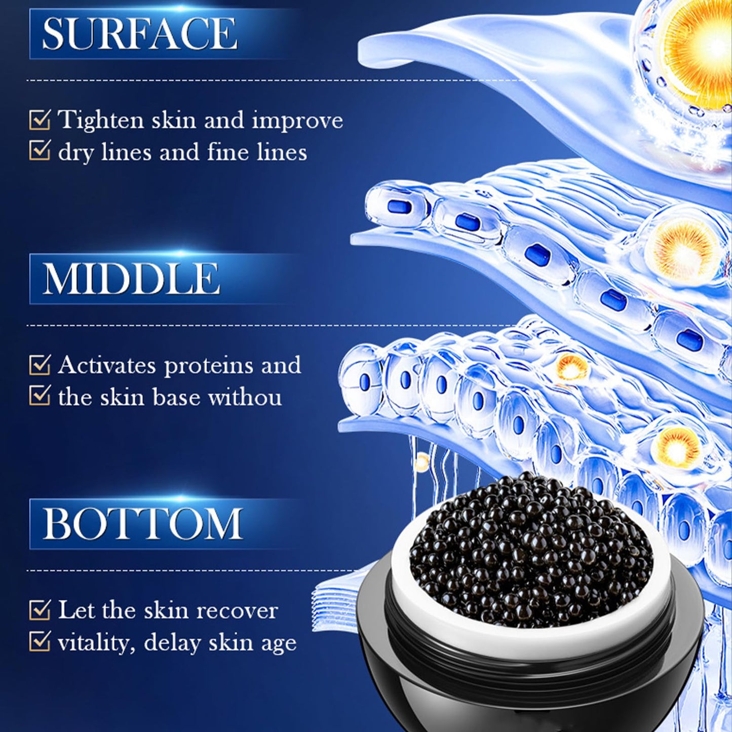 AurolaGlow Luxury Caviar DNA Sodium Firming Cream – Reduce the Appearance of Fine Lines and Wrinkles, Deep Hydration & Skin Firming, Nourishes & Smooths Skin, 50ML