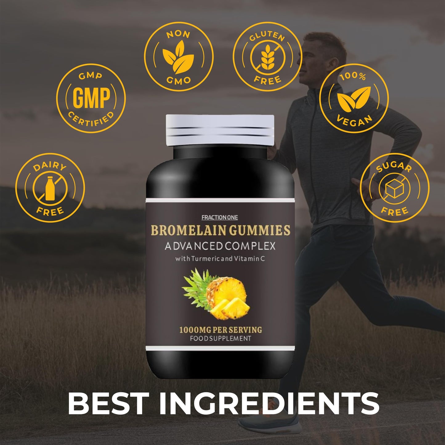 Bromelain Gummies - 1000mg Bromelain High Strength Gummies - 120 Gummies - 60 Servings - Enhanced with Turmeric 10mg and Vitamin C 80mg - Bromelain 500mg Per Gummy