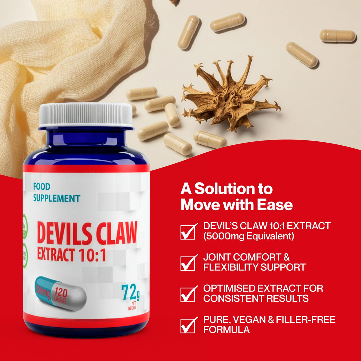 Hepatica Devil’s Claw 10:1 Extract – 5000mg Equivalent | 120 Vegan Capsules | High-Strength Joint & Anti-Inflammatory Support | Natural Aches & Mobility Relief Supplement | GMP & 3rd Party Lab Tested
