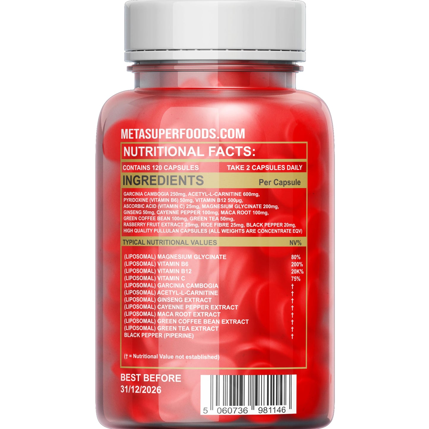 MetaSuperfoods Day Burn 120 Liposomal Capsules for Women and Men 60 Days Supply | Vegan | High Strength, Size Management | 50% More Capsules Than Other Brands