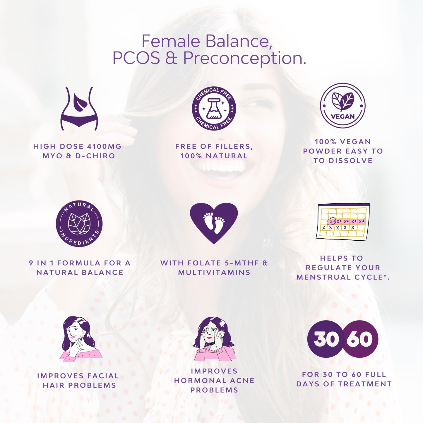 Inositol Myo & D-Chiro PCOS 4100MG Vegan Powder, Hormonal Balance, Fertility Supplement, Preconception, Pregnancy & Ovarian Support, 9-in-1 Inositol, Folate 5-MTHF, Chromium, Zinc, VIT B6, B12 & D3