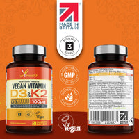 yrhealth Vegan Vitamin D3 K2 Tablets High Strength & Coconut Oil for Absorbtion - Vitamin D 2000iu & Vitamin K2 Mk7 100mcg Plant Based Supplement for Immune System, Bones, Blood Calcium Levels, Made in The UK