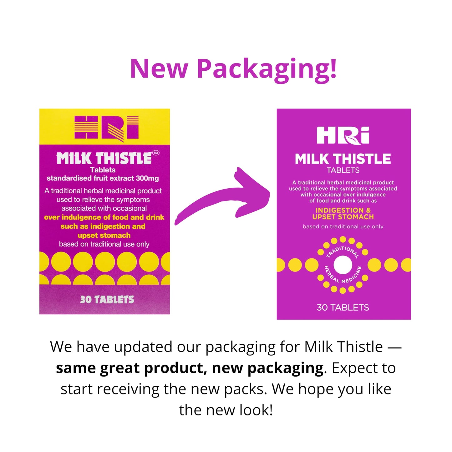 HRI Milk Thistle 30 Tablets - to Relieve Symptoms Associated with Over Indulgence of Food and Drink Such As Indigestion and Upset Stomach. 300 mg of Milk Thistle Extract. 6 Packs