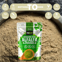 Organic Alfalfa Powder 250g Support Energy and Stress, Vegan Keto Green Superfood Supergreen Raw Natural Alfalfa Powder Juice Shots PROELITE