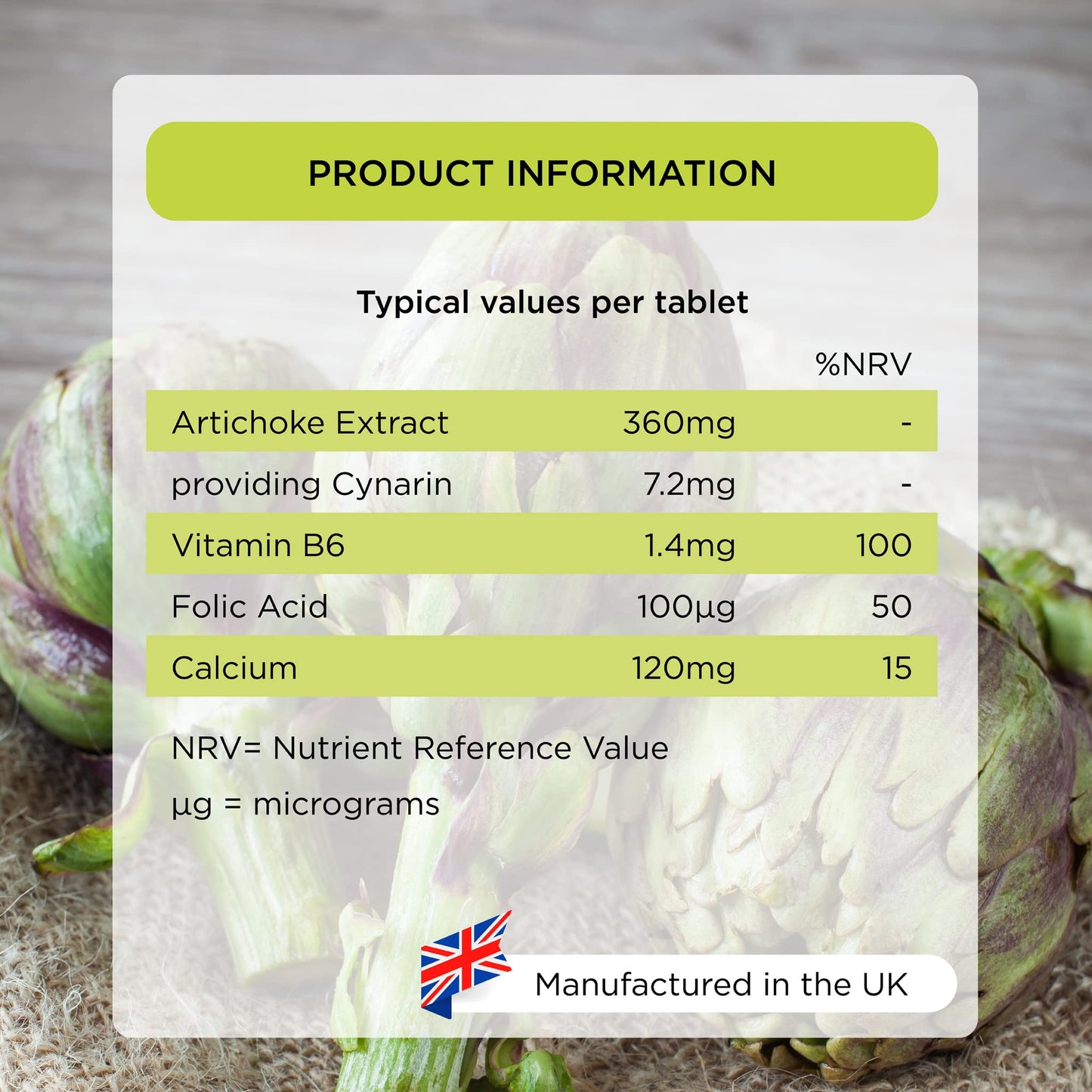 Healthspan Artichoke Extract 360mg (120 Tablets) | Supports Digestion & Liver Health | High Strength Vegan Artichoke Tablets with 7.2mg of Cynarin | with Calcium, Folate & Vitamin B6 | Vegan