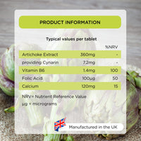 Healthspan Artichoke Extract 360mg (120 Tablets) | Supports Digestion & Liver Health | High Strength Vegan Artichoke Tablets with 7.2mg of Cynarin | with Calcium, Folate & Vitamin B6 | Vegan