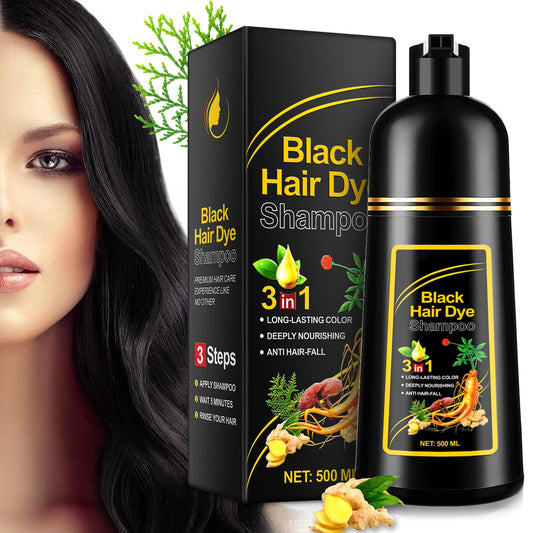 leyosger Black Hair Dye Shampoo 3-in-1 for Women and Men, Color Shampoo for Gray Hair Coverage, Dye Semi Permanent Hair Color, Natural Plant Ingredient for Deeply Nourishing