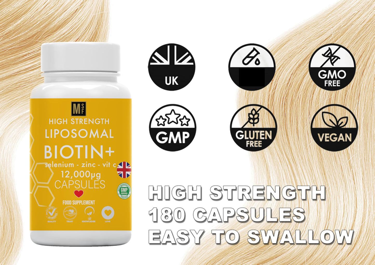 MetaSuperfoods Biotin Hair Growth Vitamins 12,000mcg | 180 High Strength Biotin Supplement | Selenium Zinc & VIT C Complex D - Biotin Tablets | 6 Months Supply Vegan