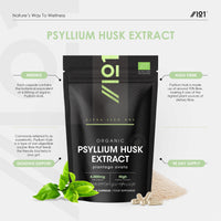 ALPHA01 Organic Psyllium Husk Extract 5000mg - Potent 10:1 Extract - Natural Prebiotic Fibre Supplement from Raw Plantago Ovata Seeds - 90 Vegan Capsules