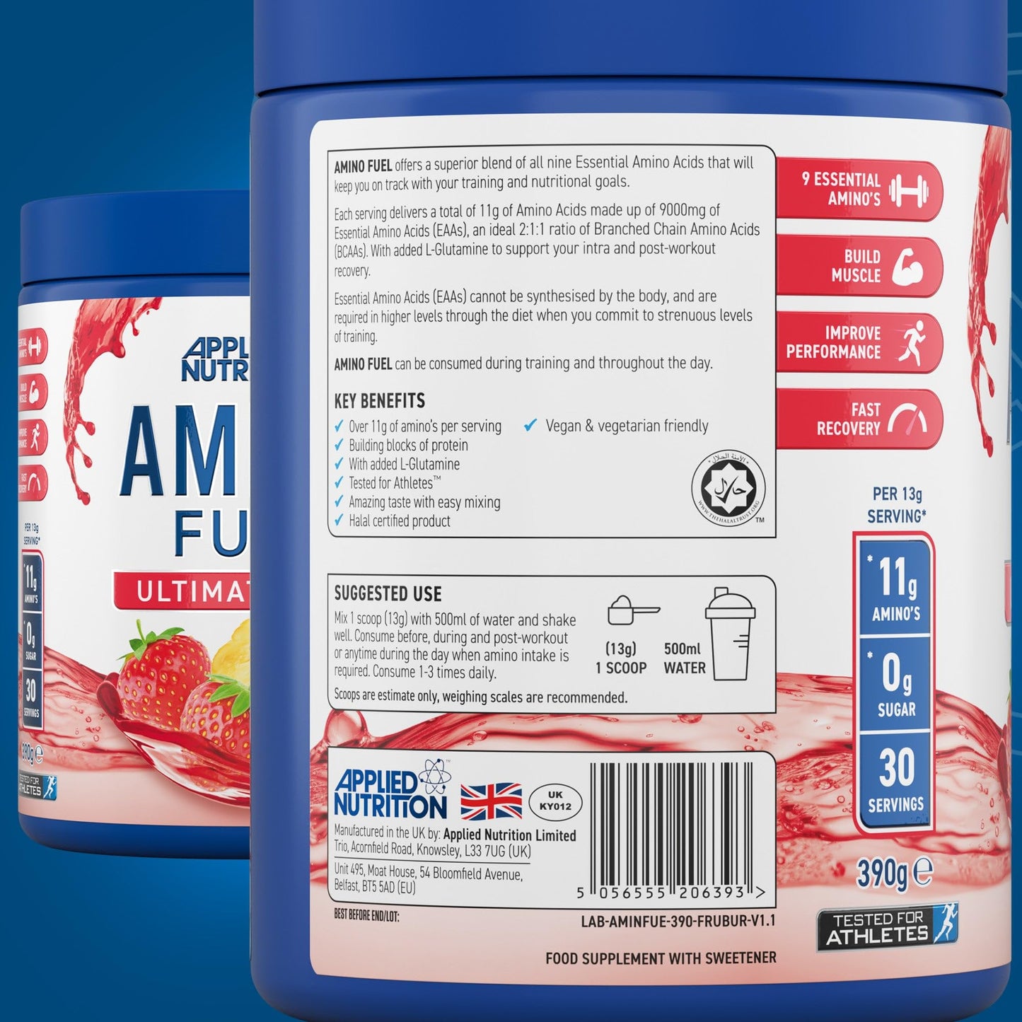 Applied Nutrition Amino Fuel - Amino Acids Supplement, EAA Essential Amino Acids Powder, Muscle Fuel & Recovery (390g - 30 Servings) (Fruit Burst) (New)