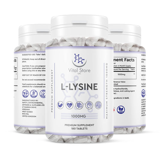 Generic L-LYSINE 1000MG - 180 Vegan Tablets - 6 Month Supply - High Strength Essential Amino Acid