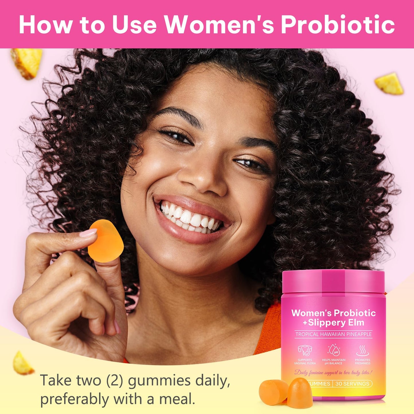 GMOLARSUSCO Feminine Probiotics Gummies for Women, Vaginal Probiotics Feminine Balance pH Gummies for Healthy Odor, Yeast Balance, Flora, Gut Health, Immune System with Slippery Elm, Prebiotics & Lactobacillus Bl