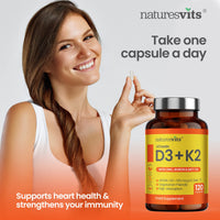 NaturesVits Vitamin D3 and K2 Bone Supplement - with Zinc, MCT Oil and Boron for Calcium Absorption for Joint Care - High Strength Natural Supplements for Women and Men