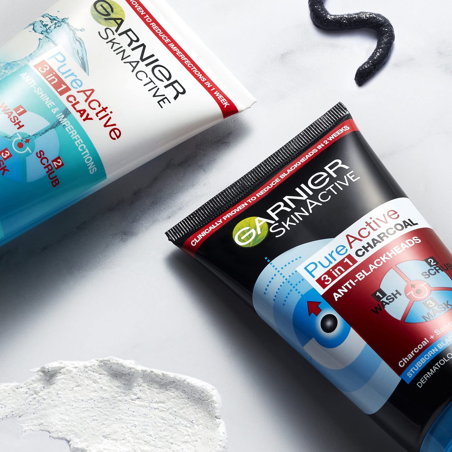 Garnier Pure Active 3in1 Clay Mask-Wash-Scrub 150ml, With Clay, Eucalyptus & Salicylic Acid, Face Cleanser For Oily Skin, Packaging May Vary