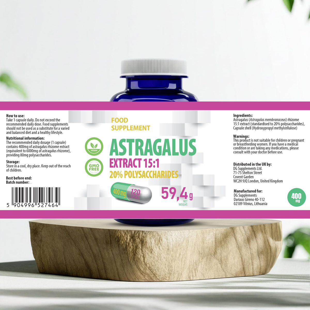Hepatica Astragalus Membranaceus 6,000mg Equivalent | 400mg 15:1 Extract | Standardised to 20% Polysaccharides (80mg) | 120 Vegan Capsules | 3rd Party Lab Tested