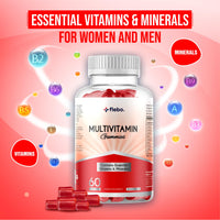 Flebo Vegan Adult Multivitamin Gummies for Women and Men - Vitamin A, B6, D, Iodine & Zinc - 60 Two - A - Day Gummies I Orange Flavour I
