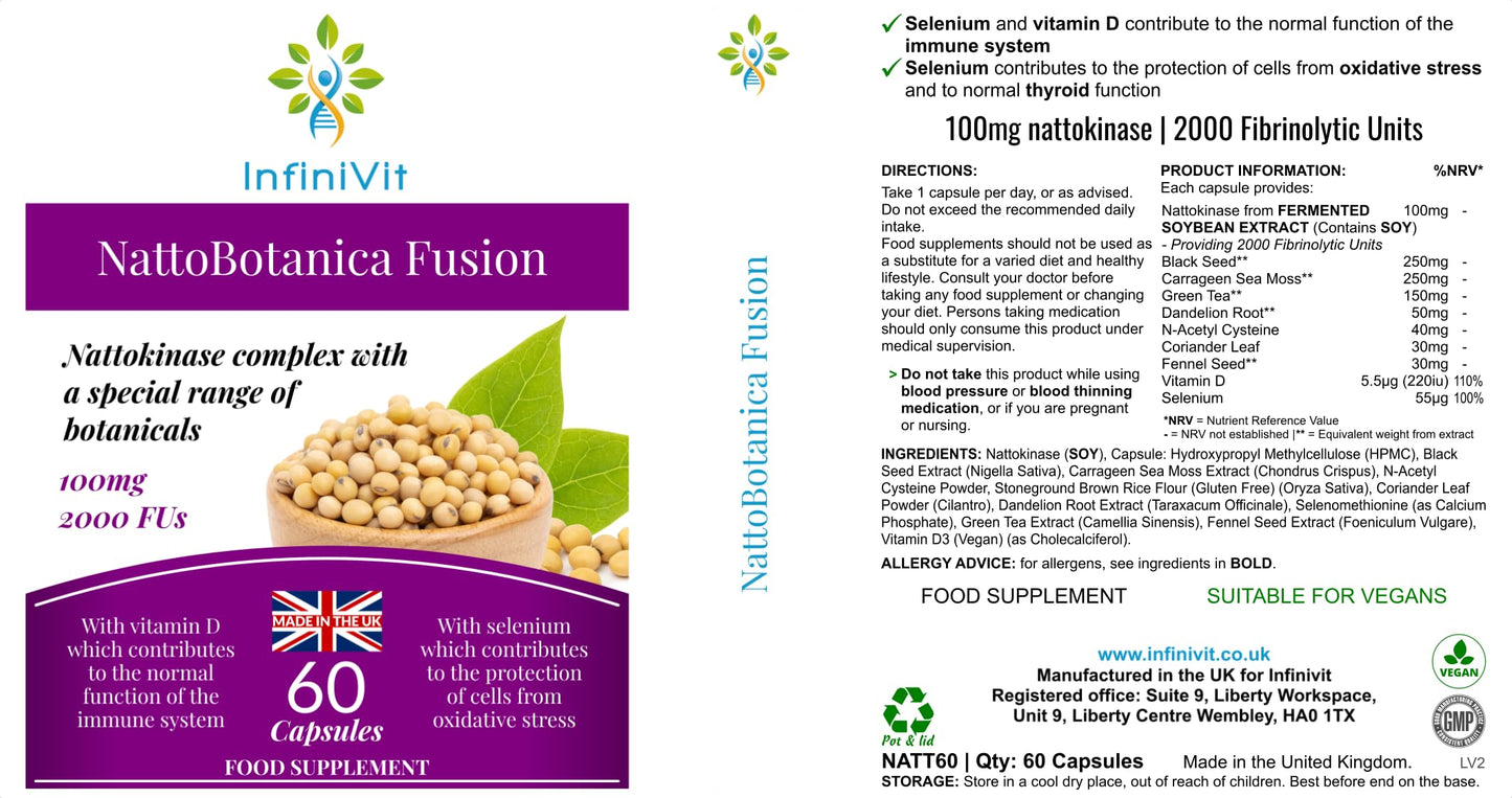InfiniVit Infinivit NattoBotanica Fusion: Comprehensive Heart & Immune Support Capsules with Nattokinase & Botanicals, 60 Capsules