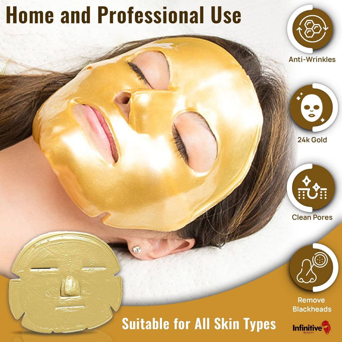 Glamza Infinitive Beauty Collagen Face Masks – Gold Face Mask Hydrates, Rejuvenates & Moisturises Skin (x2)