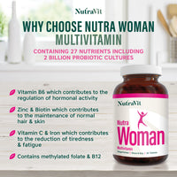 NUTRAWOMAN - Womens Multivitamins | Womens Vitamins - 30 Tablets - 27 Vitamins & Minerals - Daily Multivitamin for Energy & Health - with Probiotics, Biotin, Folic Acid & Methyl B12 - NutraVit