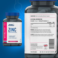 Applied Nutrition Zinc - 15mg Strength Supplement for Normal Immune System Function, Bones, Hair, Skin & Nails, Made in The UK, Vegan (90 Tablets - 3 Months Supply)