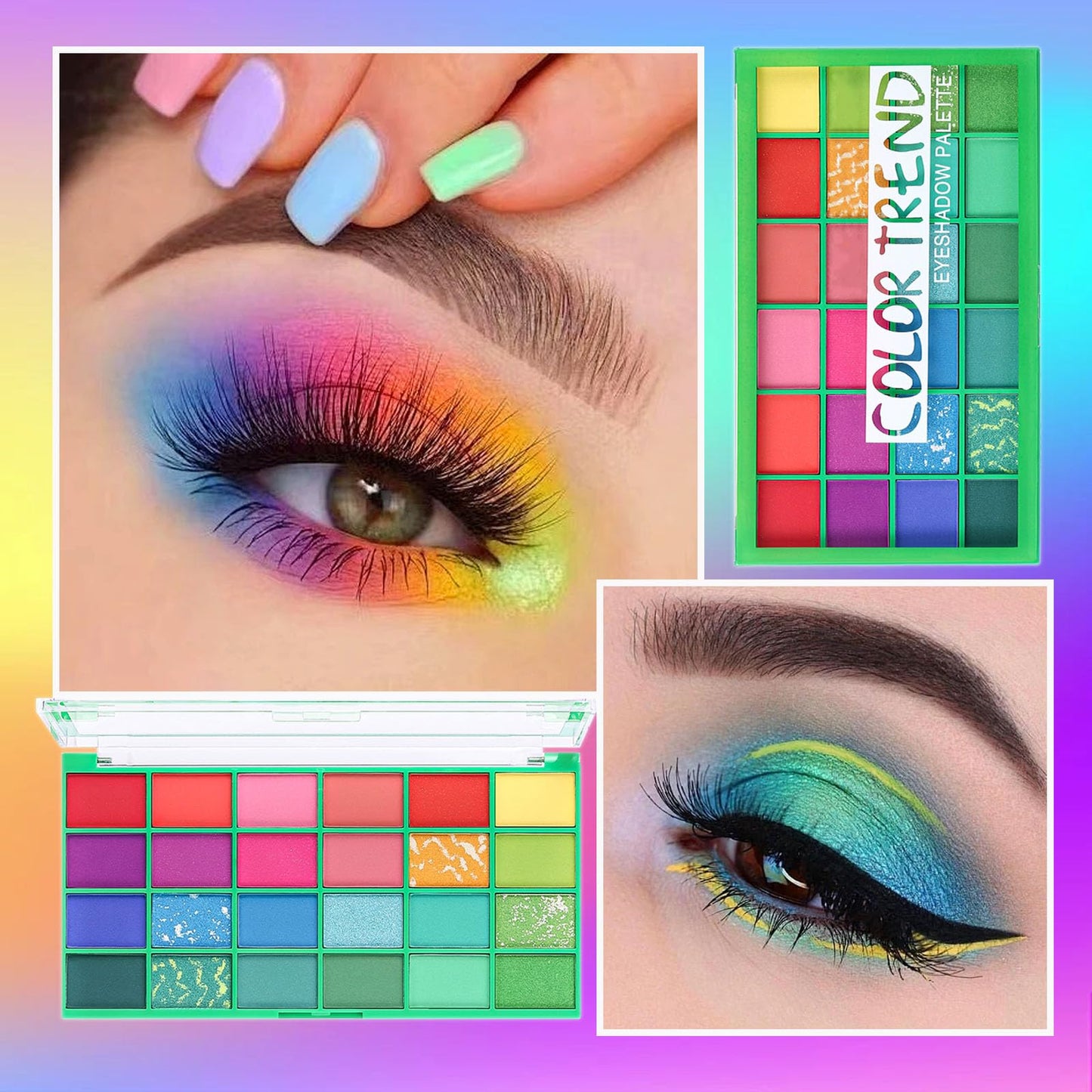 Eyeshadow Palette Colorful Kit, 24 Color Christmas Rainbow Eye Shadow Set, Matte Shimmer Eye Makeup Palettes, Red Green Yellow Blue, Fashion Make Up Powder, Gifts for Women