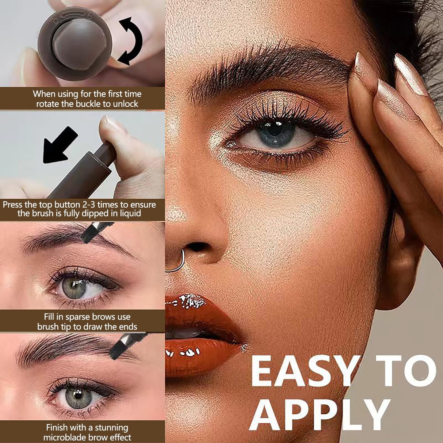 Angled Brow Brush & Dip – Waterproof, Smudge-Proof Liquid Eyebrow Pen For Hair-Like Strokes & Natural Brows – Shade #02 Auburn