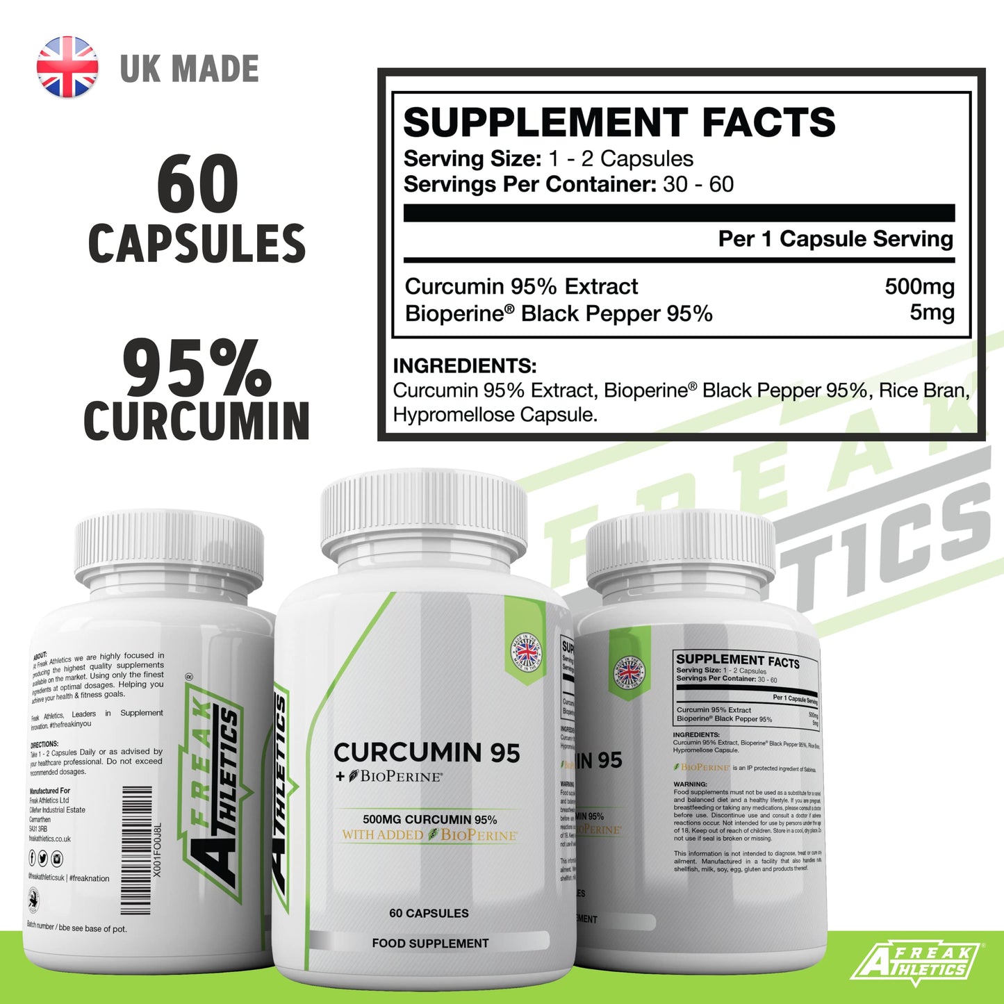 Curcumin 95 + Bioperine® 60 Turmeric Curcumin Capsules High Strength with Black Pepper - Curcumin 95% & Black Pepper - Turmeric Curcumin UK Made…