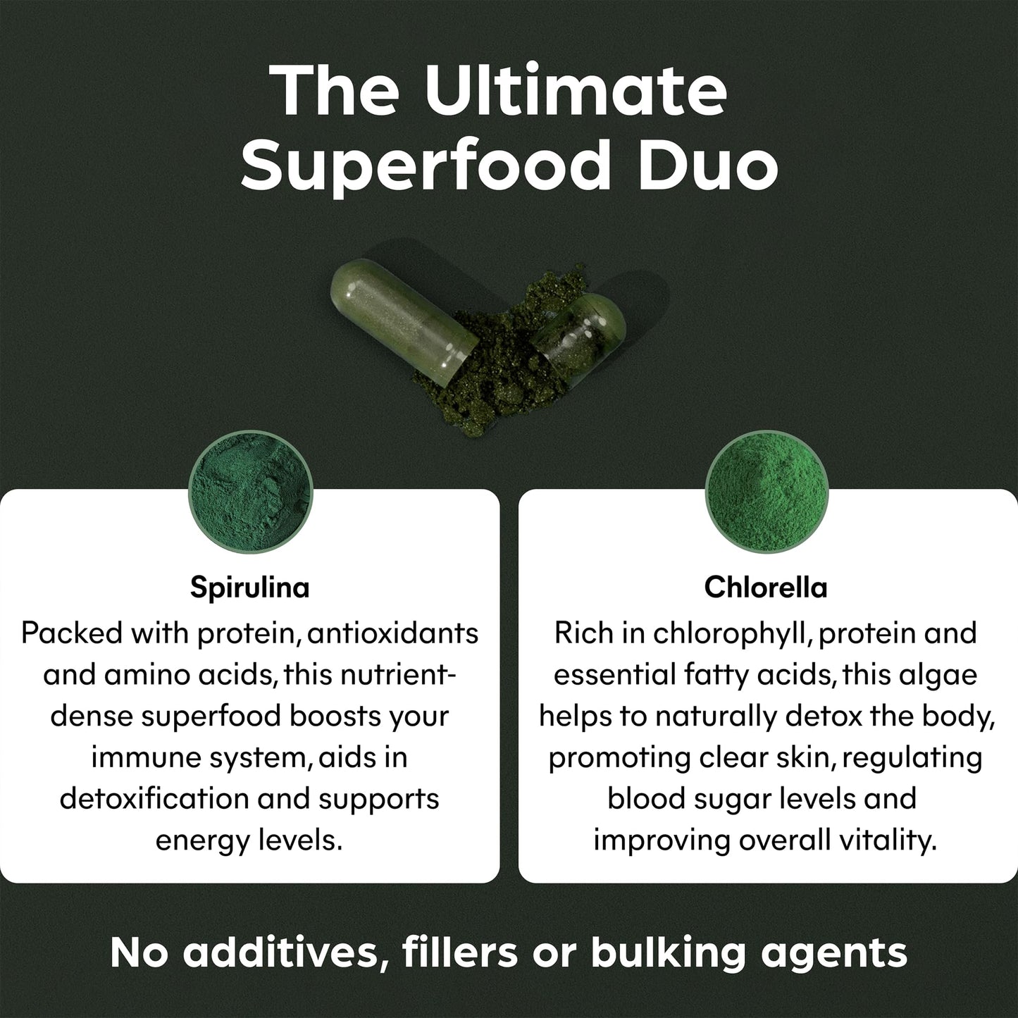 Certified Organic Spirulina & Chlorella Capsules | 1000 mg per serving | Nutrient-Dense Superfoods For Immune Support & Detox | 90 Capsules 100% Plant-Based | by Purolabs