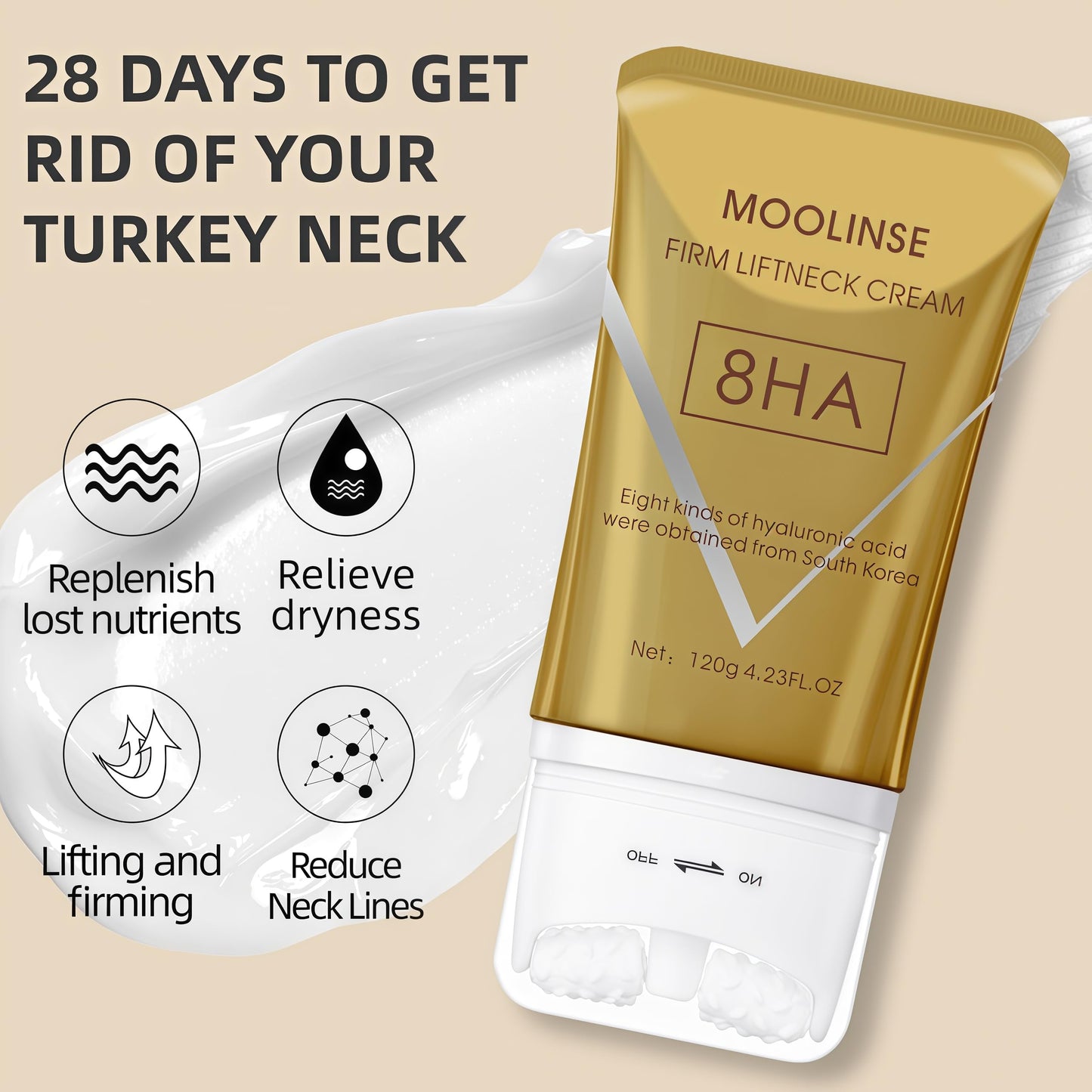 ANGEL SILK 8HA Firming Neck Cream, Tighten and Lift Neck Cream, Contain Hexapeptide, Moisturizing, Tightening Lotions, with Double Roller Massage, Reduce Wrinkles Fine Lines, Firm Sagging Skin