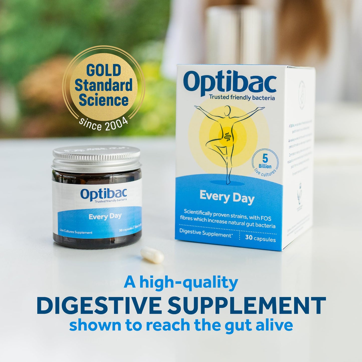 OptiBac Optibac Probiotics Every Day - Digestive Probiotic Supplement with 5 Billion Bacterial Cultures & FOS Fibres - 60 Capsules
