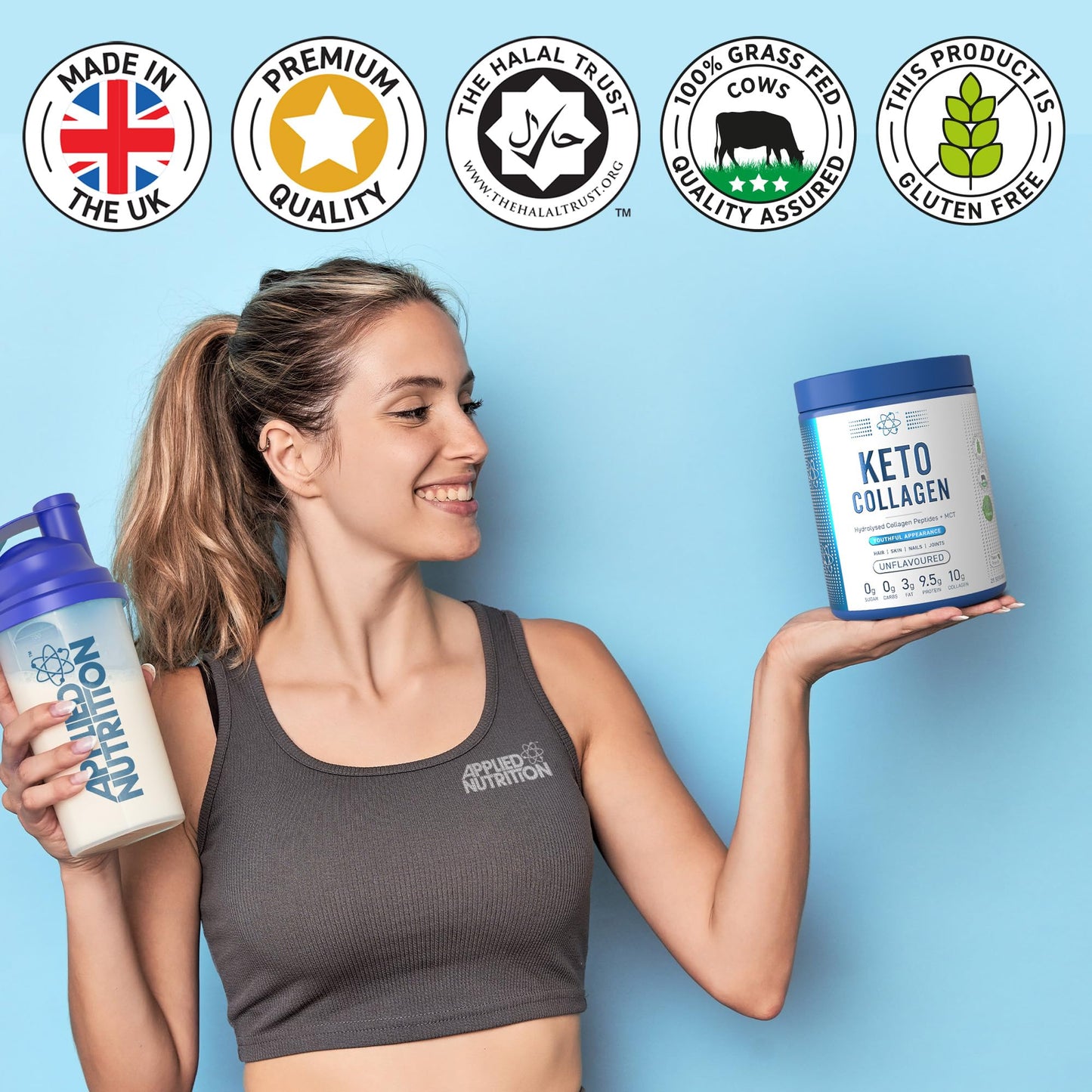 Applied Nutrition Keto Collagen Protein - Keto Protein Powder with MCT, Ketogenic & Paleo Diet, Zero Sugar & Carbs, Healthy Skin, Hair, Nails (Unflavoured) (325g - 25 Servings)