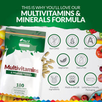 Multivitamin Tablets for Men & Women - 180 Tablets - 6 Month Supply - 25 A-Z Multivitamins & Minerals Including Iron, Zinc & Vitamin D - One a Day - Made in The UK - Nu U Nutrition