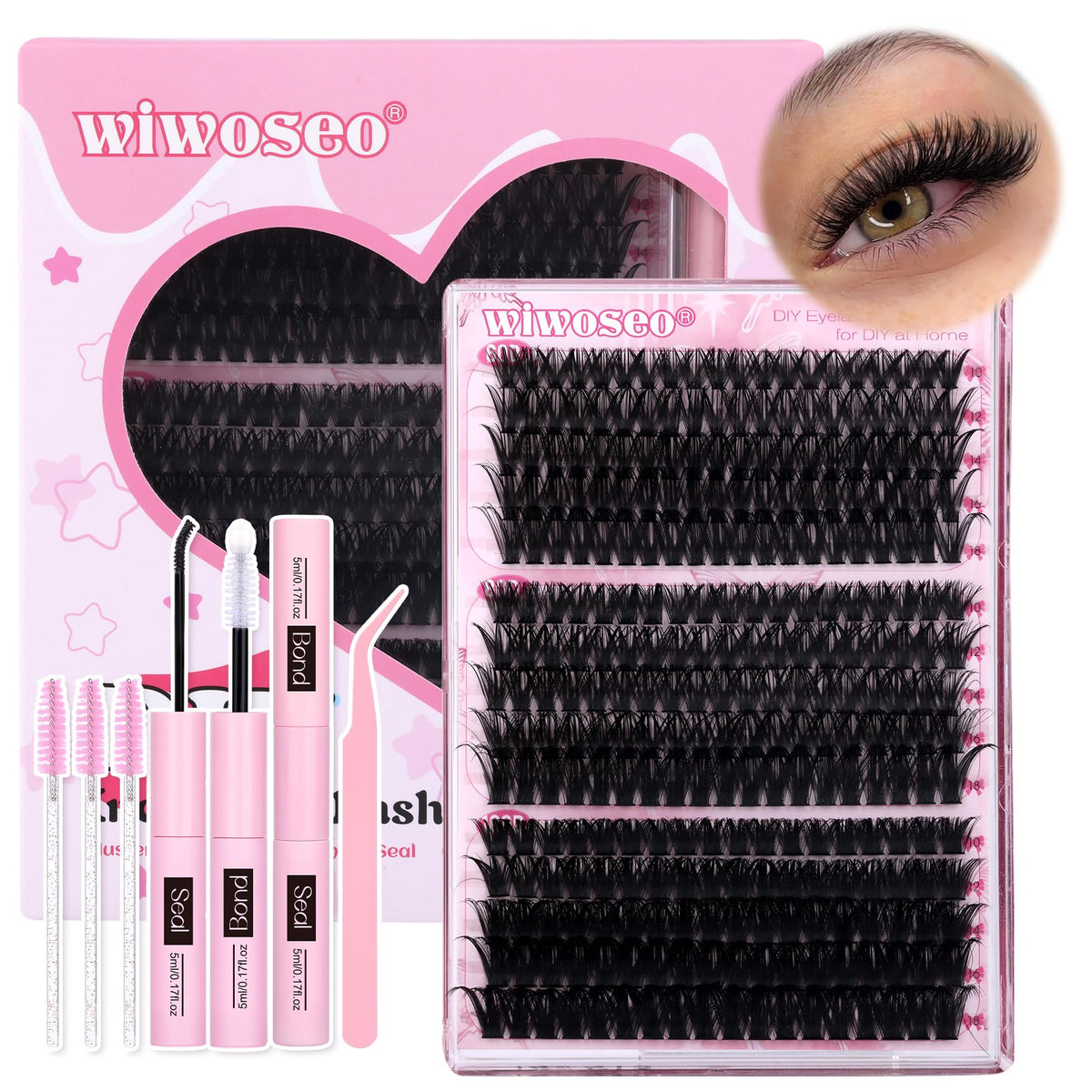 wiwoseo Individual Eyelashes Cluster Lashes Kit 60+80+100D 10-18MM