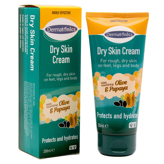 Dermatonics Natural Care Dry Skin Cream - Enriched with 10% Urea, Olive and Papaya Extracts, Long lasting Hydration and a Gentle Scent for Smooth, Supple Skin, Vegan Friendly, 200 ml