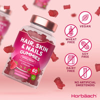 Hair Skin and Nails Vitamins | 5000µg Biotin, Zinc, Vitamin C, E & More! 60 Vegan Gummies | Supplement for Women and Men | by Horbaach