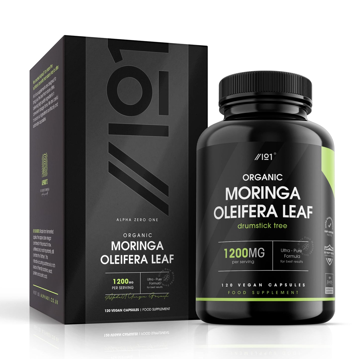 ALPHA01 Organic Moringa 1200mg - 120 Capsules - Raw Moringa Oleifera Leaf - Rich in Vitamins, Antioxidants & Amino Acid (2 Months Supply) by Alpha01