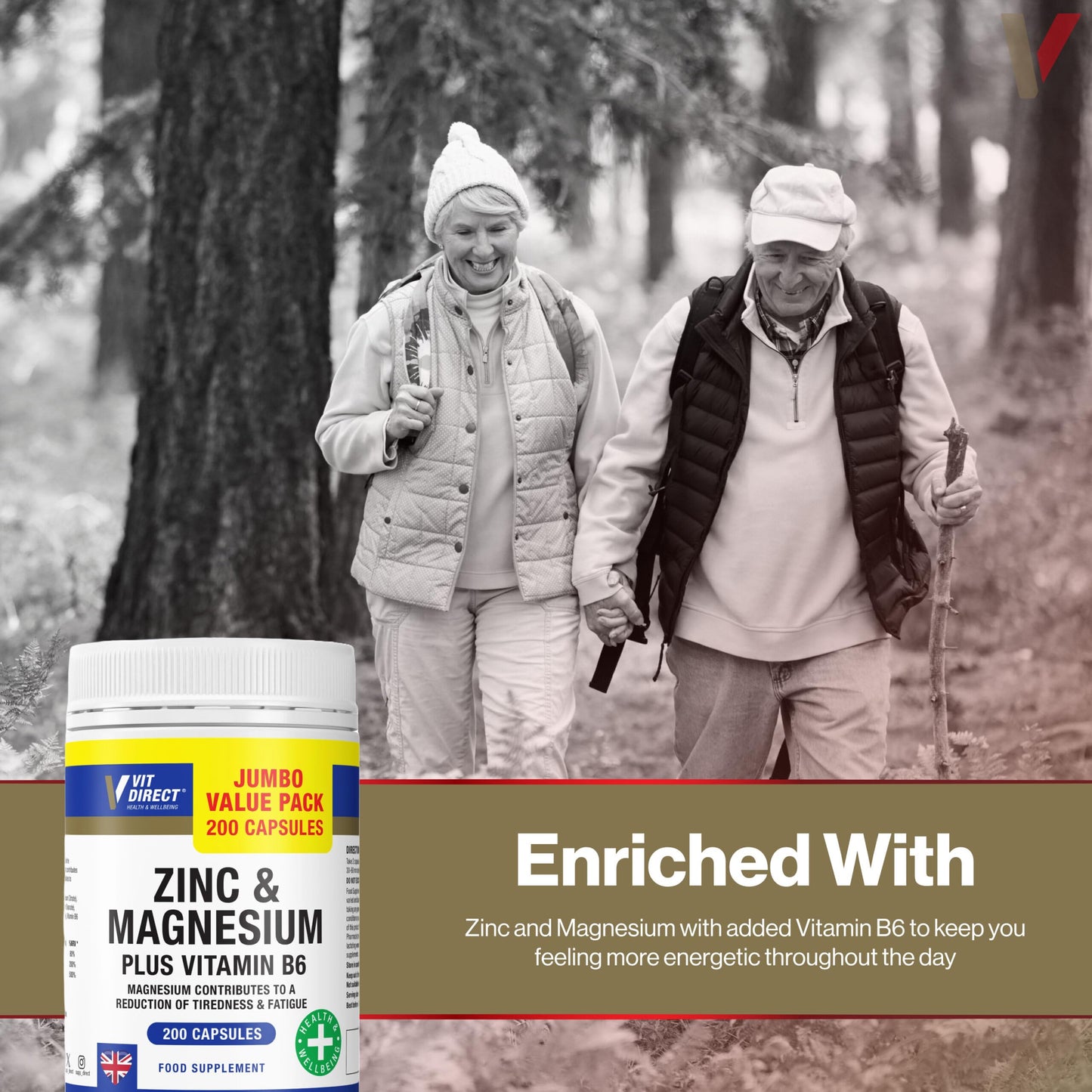 Vit Direct - Zinc and Magnesium Supplements with Vitamin B6 - Jumbo Pack - 200 Capsules - Supports Energy, Reduces Tiredness & Fatigue - Promotes Healthy Hair, Nails, Skin & Bones