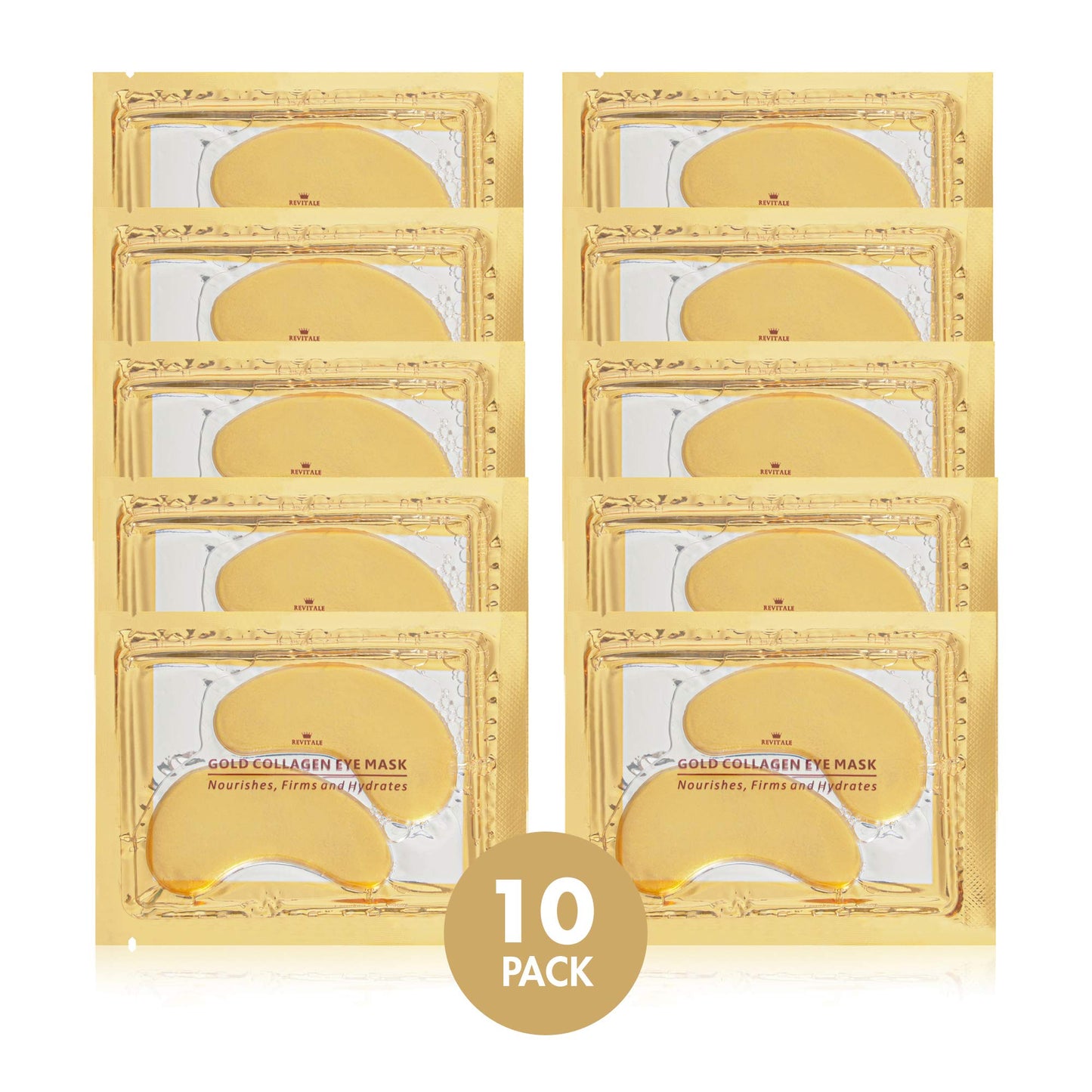 Revitale 24k Gold Under EYE Patches Collagen Gel Mask, Nourishes, Firms & Hydrates, Puffy Eyes & Dark Circles, Hyaluronic Acid (10 Pairs)