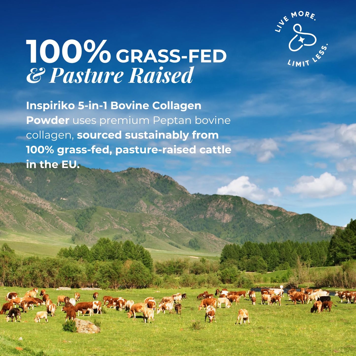 Inspiriko Bovine Collagen Powder for Women. Award Winning, 50 Servings, Hydrolyzed Collagen Supplements for Women with Hyaluronic Acid, Biotin & Vitamin C. EU Grass-Fed, Unflavoured 510g