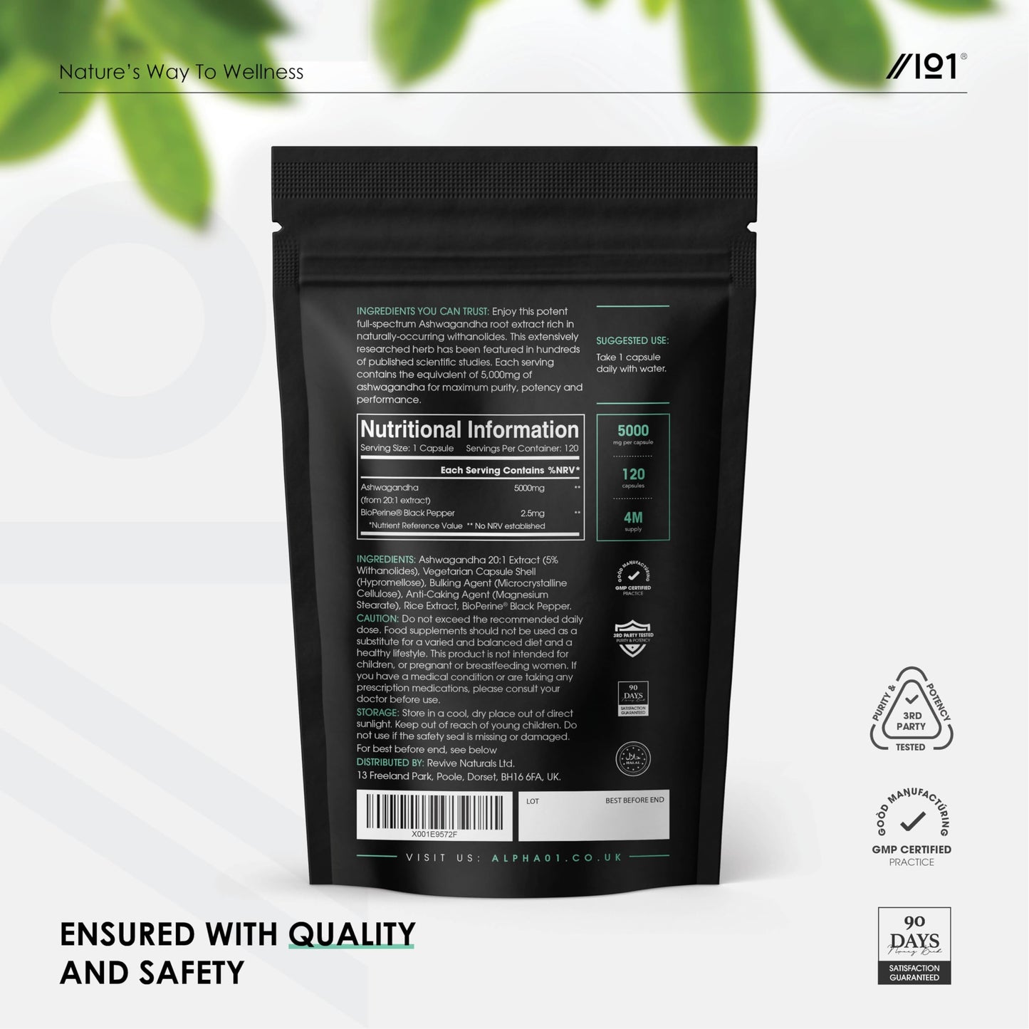 Ashwagandha Extract 5000mg - Potent 5% Withanolides - Made with BioPerine® Black Pepper for Higher Bioavailability - Gluten Free, Non-GMO - 120 Vegan Capsules