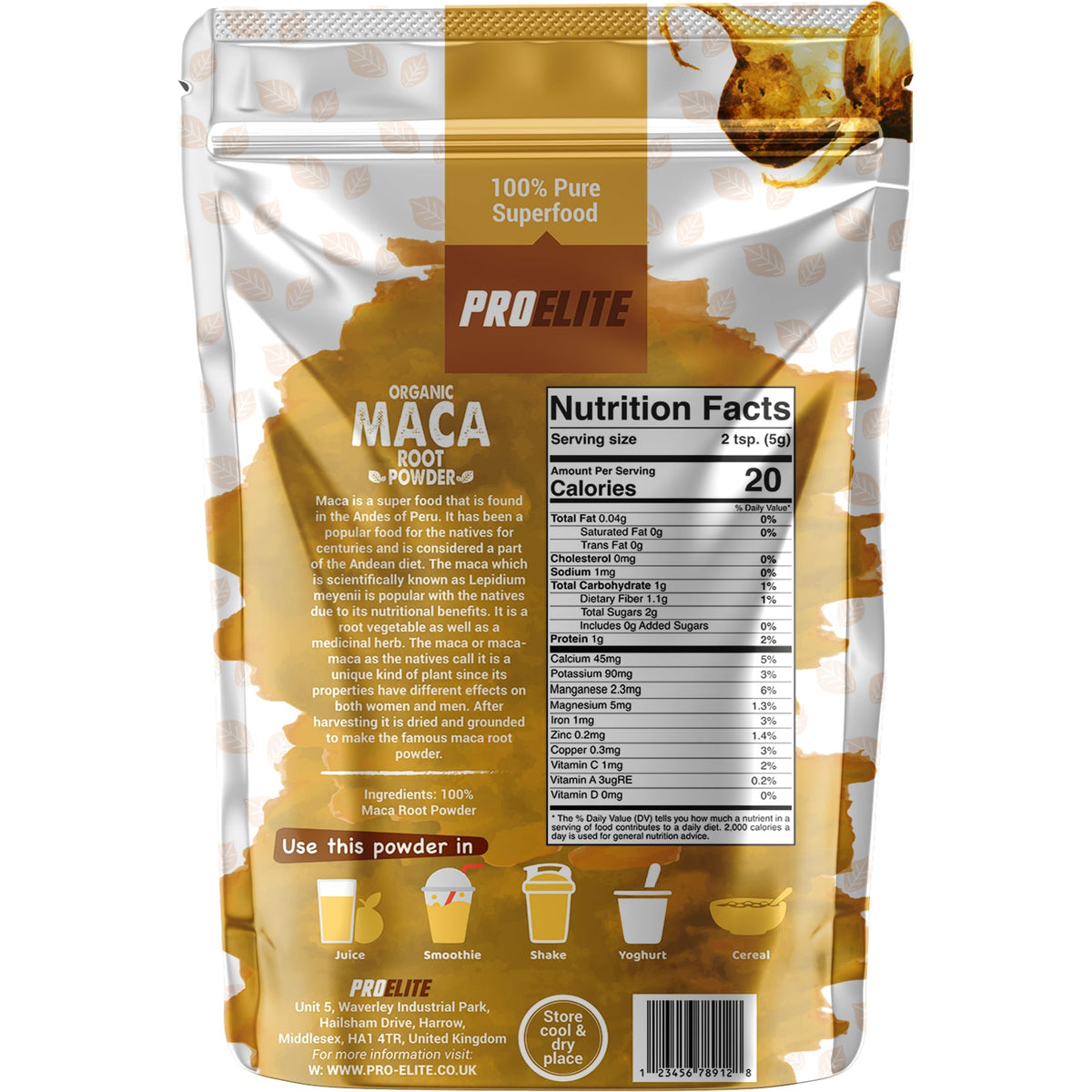 Organic Maca Root Powder 500g Supports Immunity | Premium Macaroot Superfood Super Greens Performance & Endurance Powder | Vegan Pure Peruvian Zero Additives Maca Powder by PROELITE